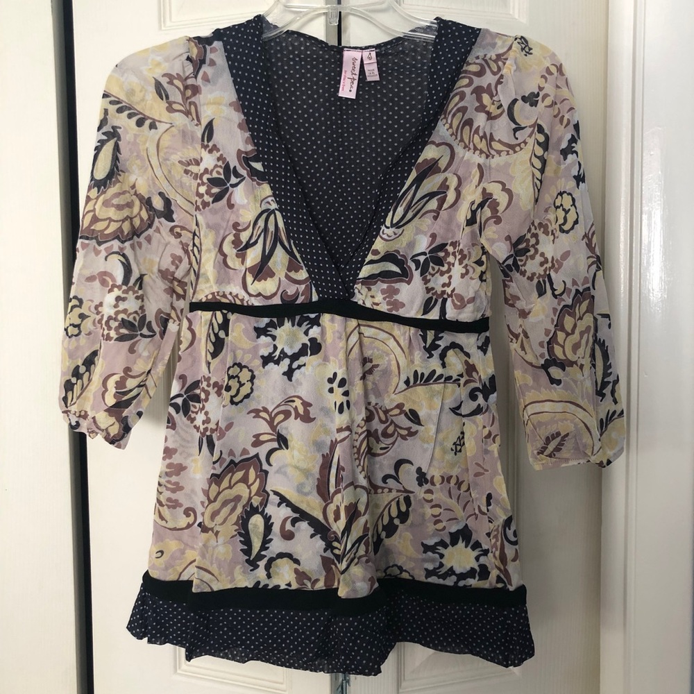 Paisley and polka dot 3/4 sleeve blouse